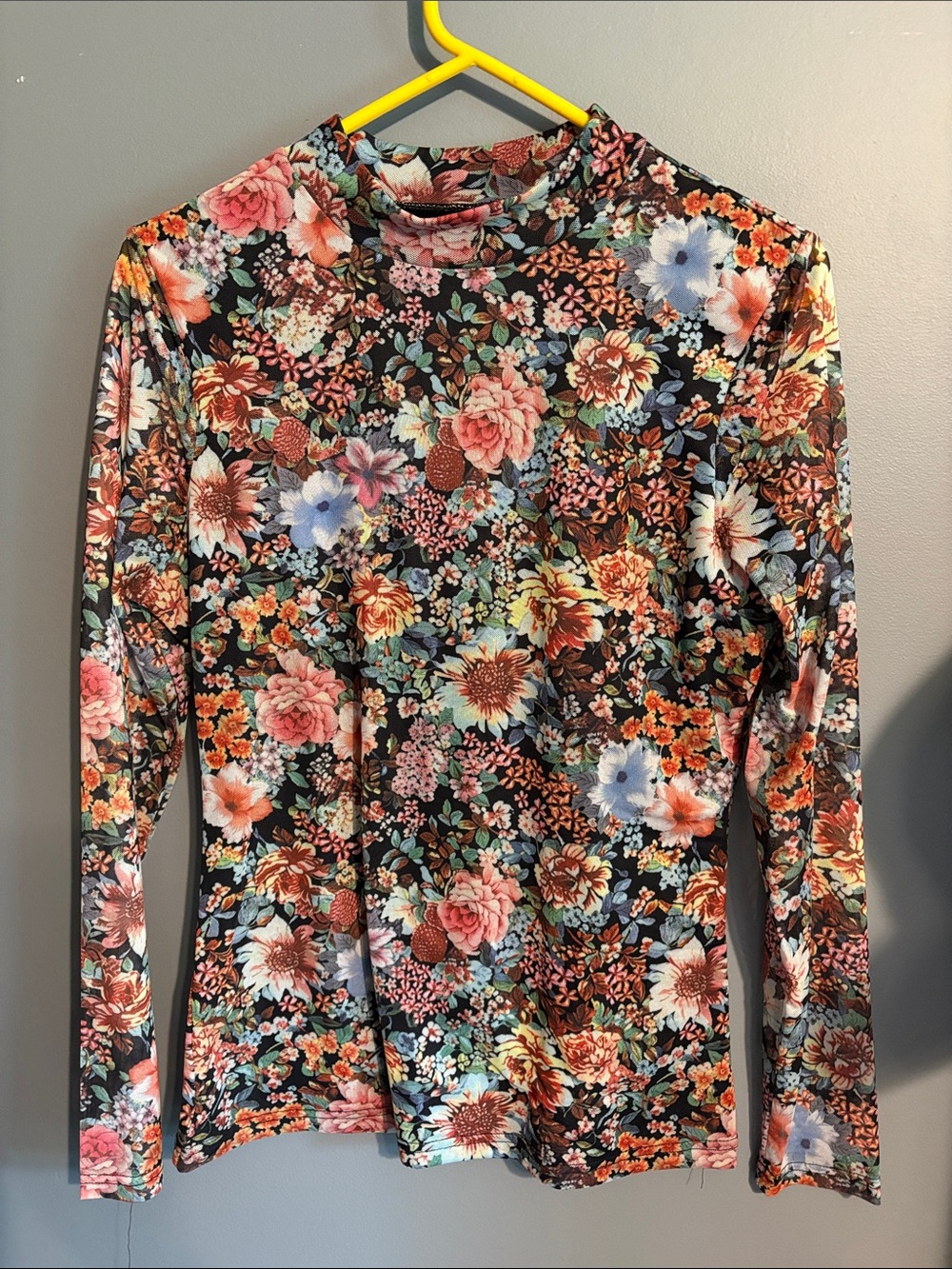 Floral Mock Neck Long-Sleeve Top - Black Multi
